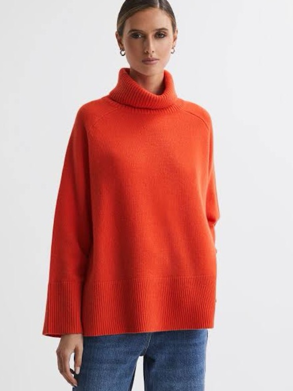 Reiss Orange Roll Neck Sweater Turtleneck Cashmere Wool Ribbed Knit Pullover S